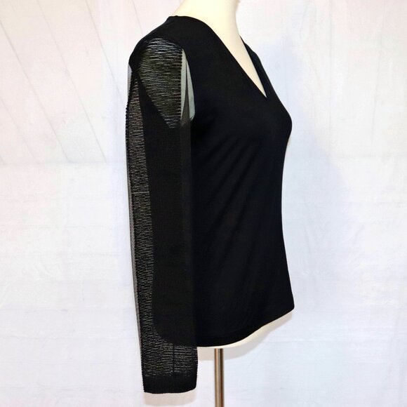 AKRIS 8 Sheer Black Mesh Organza Long Sleeve Illusion Stretch Blouse Top - Picture 9 of 14